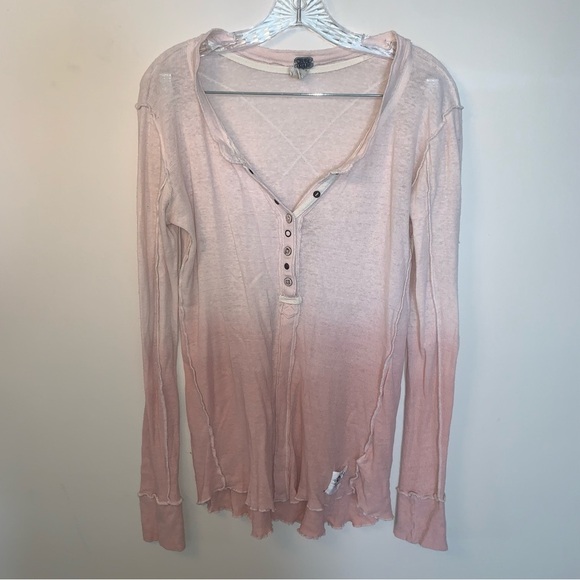 We The Free Cozy Up Henley Pink Ribbed Long Sleeve S - Picture 2 of 11